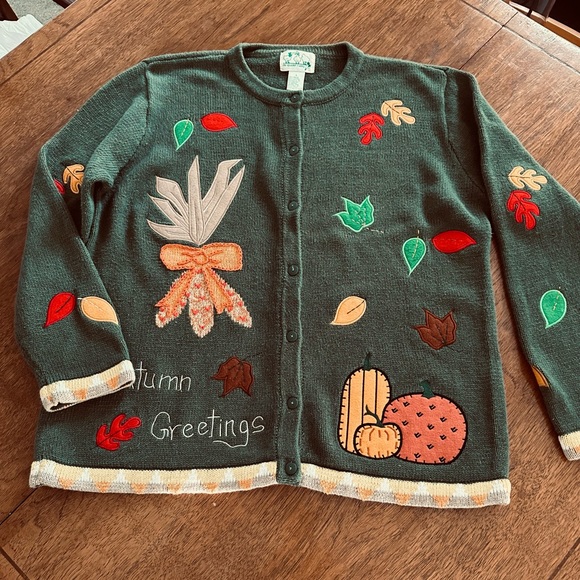 Quacker Factory Sweater Womens L Cardigan Autumn Fall Long Sleeve Knit Crew Neck - Picture 1 of 6